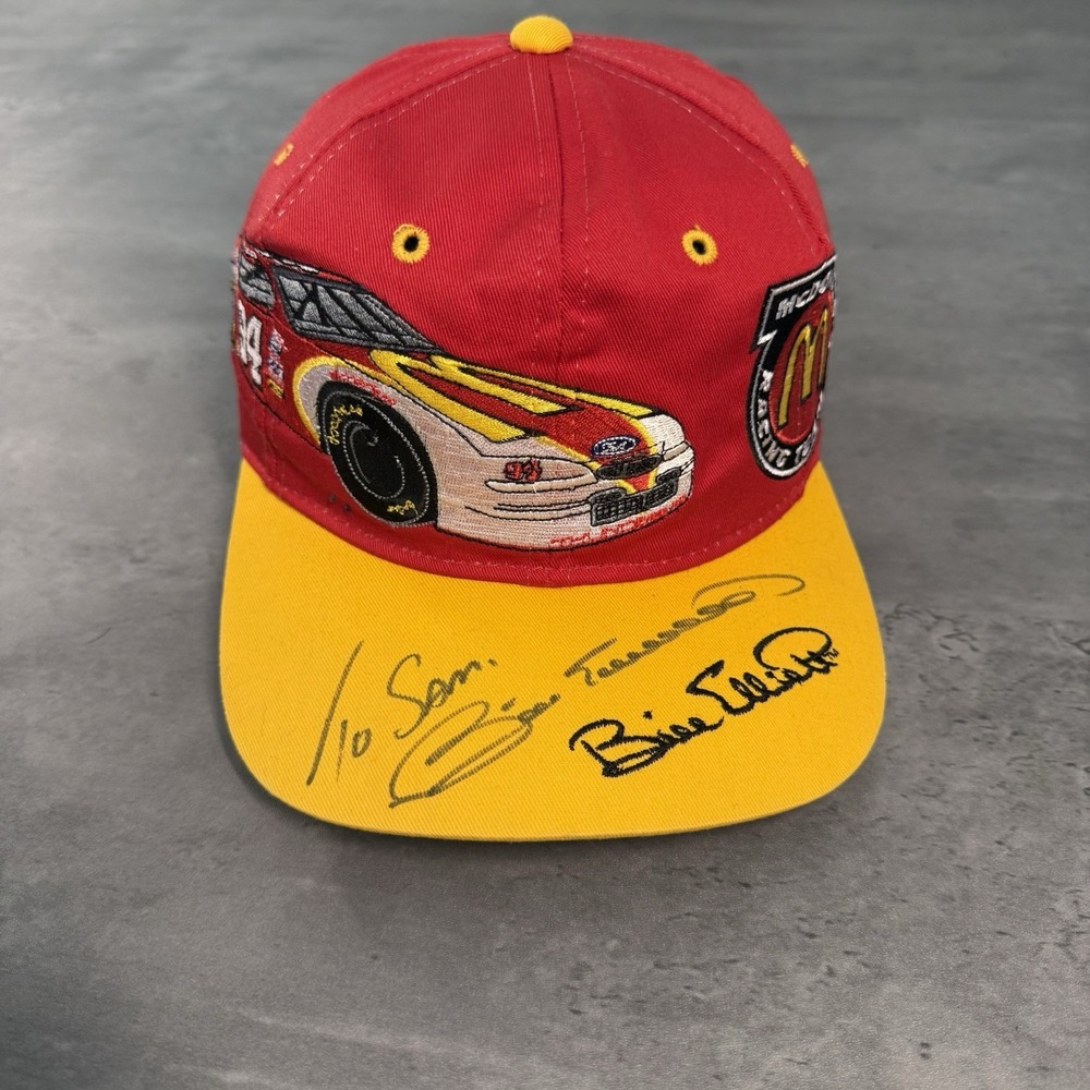 Vintage Mcdonalds Racing Team Bill Elliott Autographed Snapback Hat Trucker RARE